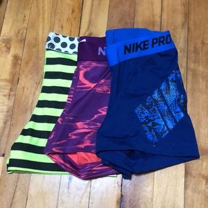3 pairs of Nike pro shorts